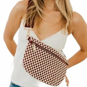 NEW PRETTY SIMPLE women's woven crossbody bag in brown white check